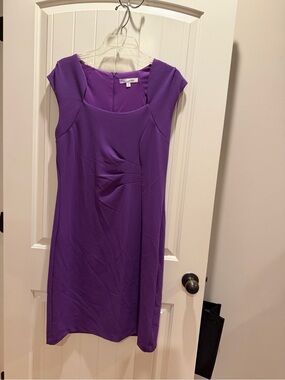 Cap-Sleeve Midi Dress in Vibrant Purple with Front Detail